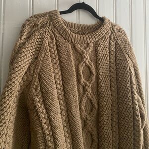 HANDKNIT handmade chunky cable knit crewneck sweater neutral brown medium